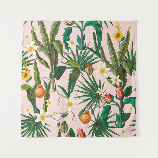 Tropical leaf, flower, fruit pattern. tapestry (Front)