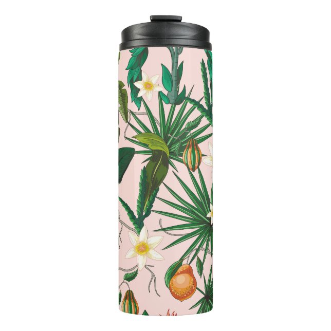 Tropical leaf, flower, fruit pattern. thermal tumbler (Front)