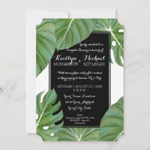 Tropical Leaf Foliage Beach Modern Couples Shower Invitation