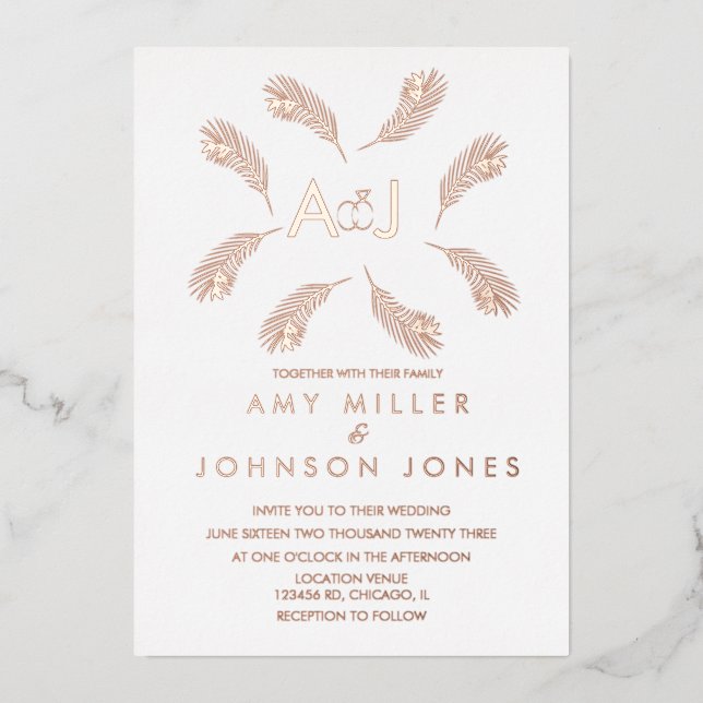 Tropical Leaf Gold Ring Wedding Pressed  (Front)