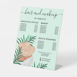 Tropical leaf green hair makeup salon price pedestal sign