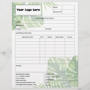 Tropical Leaf Invoice Business Sales Form Receipt Custom Letterhead