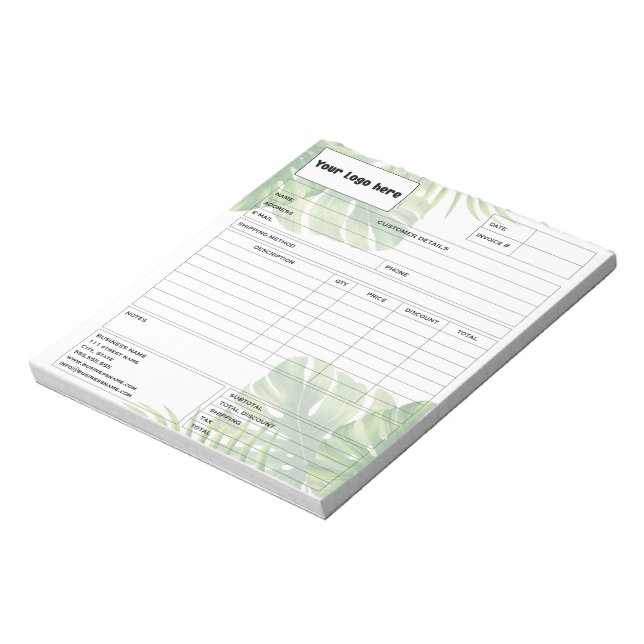 Tropical Leaf Invoice Business Sales Form Receipt Notepad (Rotated)