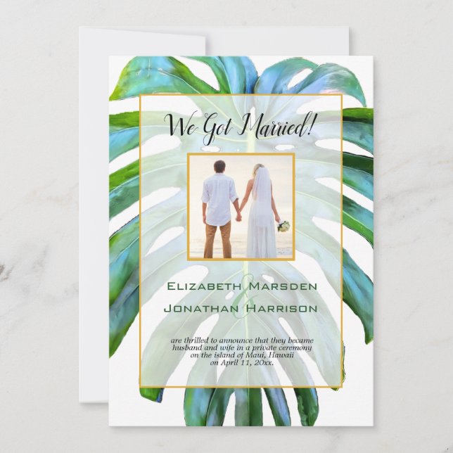 Tropical Leaf Just Married All In One QR Code Invitation (Front)