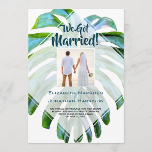 Tropical Leaf Just Married Wedding Announcement