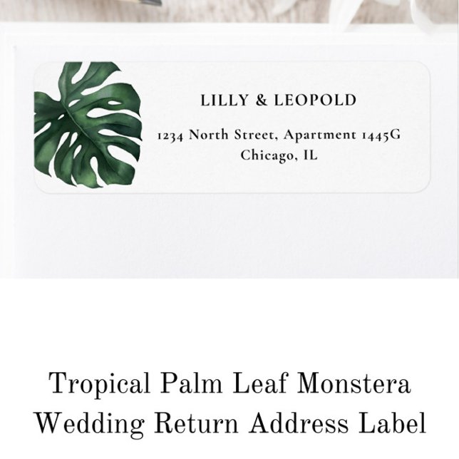 Tropical Leaf Monstera Wedding Return Address  Label (Creator Uploaded)