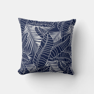 Tropical leaf, navy blue background cushion