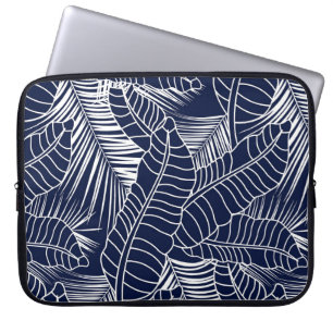 Tropical leaf, navy blue background laptop sleeve