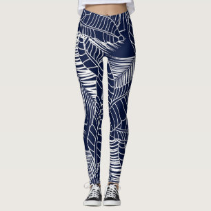Tropical leaf, navy blue background leggings