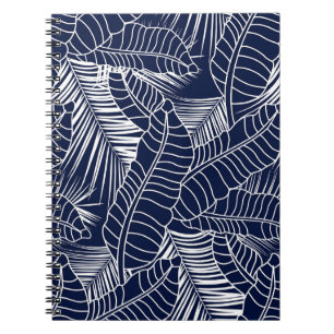 Tropical leaf, navy blue background notebook