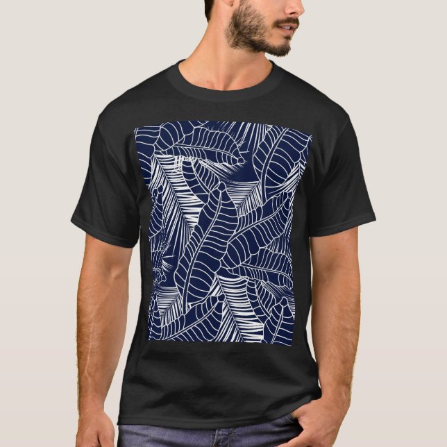 Tropical leaf, navy blue background T-Shirt (Front)