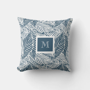Tropical Leaf Pattern Blue Cushion