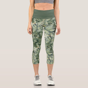 Tropical Leaf Pattern Capri Leggings