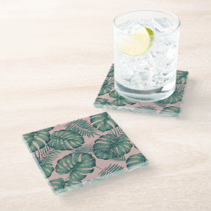 Tropical Leaf Pattern Glass Coaster