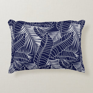tropical leaf pattern on the navy blue background decorative cushion