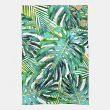 Tropical Leaf Pattern Palm Fronds Gold Glitter