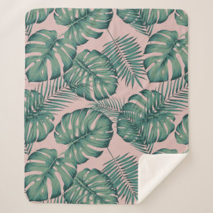 Tropical Leaf Pattern Sherpa Blanket