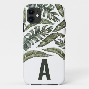 Tropical leaf personalised initial iPhone 11 case