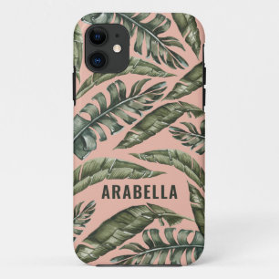 Tropical leaf personalised name and initial iPhone 11 case