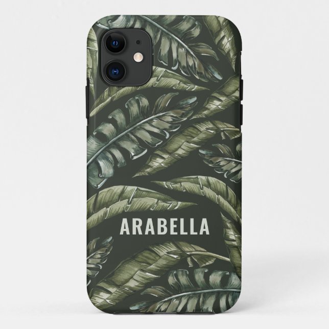 Tropical leaf personalised name and initial Case-Mate iPhone case (Back)