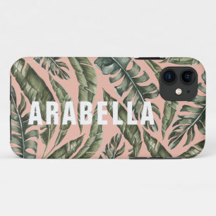 Tropical leaf personalised name and initial iPhone 11 case
