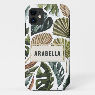 Tropical leaf personalised name and initial iPhone 11 case