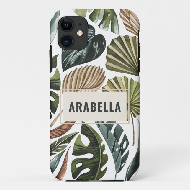 Tropical leaf personalised name and initial Case-Mate iPhone case (Back)