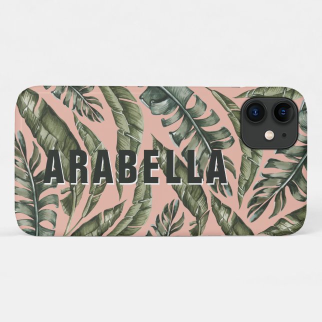 Tropical leaf personalised name and initial Case-Mate iPhone case (Back (Horizontal))