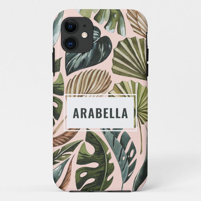 Tropical leaf personalised name and initial Case-Mate iPhone case (Back)