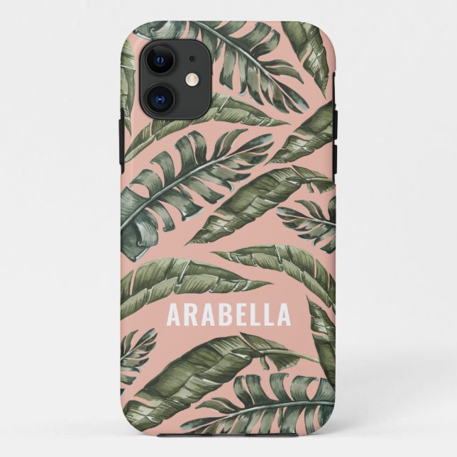Tropical leaf personalised name and initial Case-Mate iPhone case (Back)