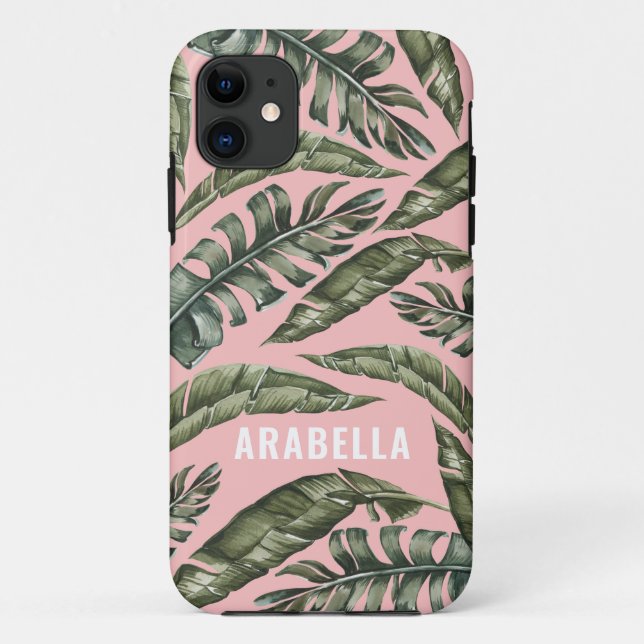 Tropical leaf personalised name Case-Mate iPhone case (Back)