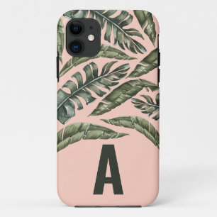 Tropical leaf personalized initial iPhone 11 case