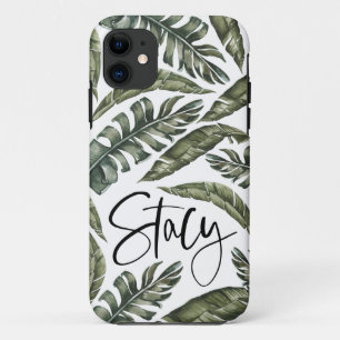 Tropical leaf personalized name stacy iPhone 11 case