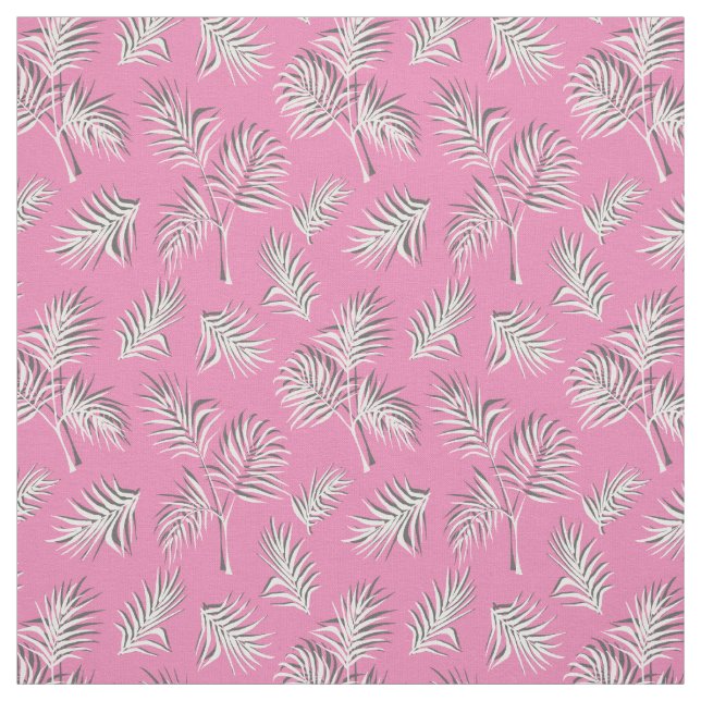 Tropical Leaf Pink and White Pattern Fabric (Swatch)