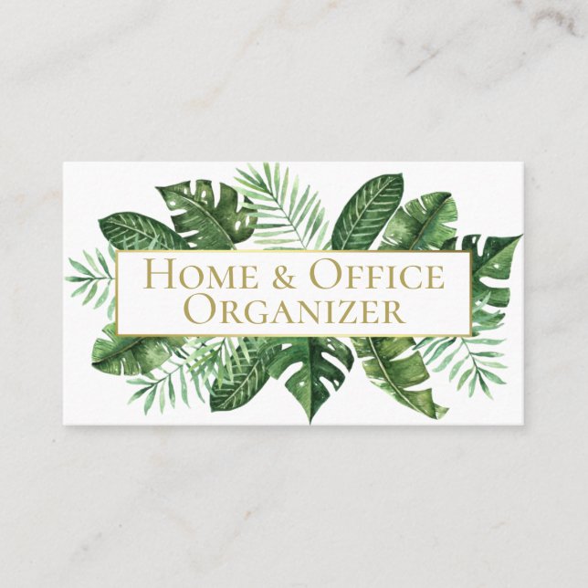 Tropical Leaf Professional Organizer & De-Clutter Business Card (Front)