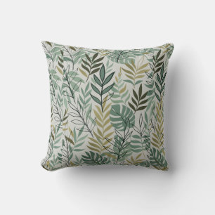 Tropical Leaf Seamless Pattern – Green & Gold Bota Cushion