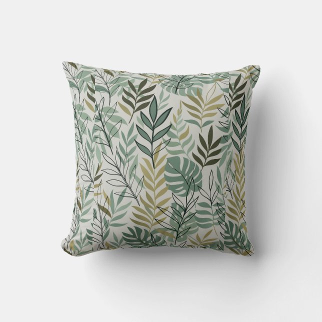 Tropical Leaf Seamless Pattern – Green & Gold Bota Cushion (Front)