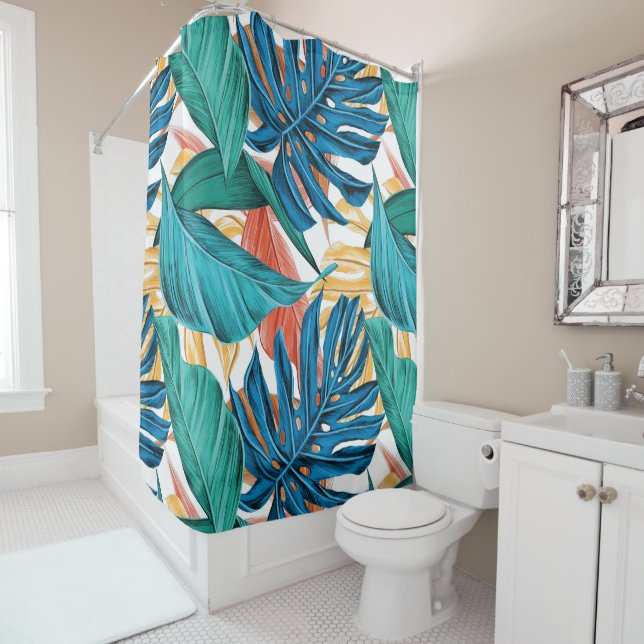 Tropical Leaf Shower Curtain (In Situ)