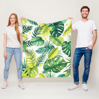 Tropical Leaf Story – Monstera & Banana Leaf   Fleece Blanket
