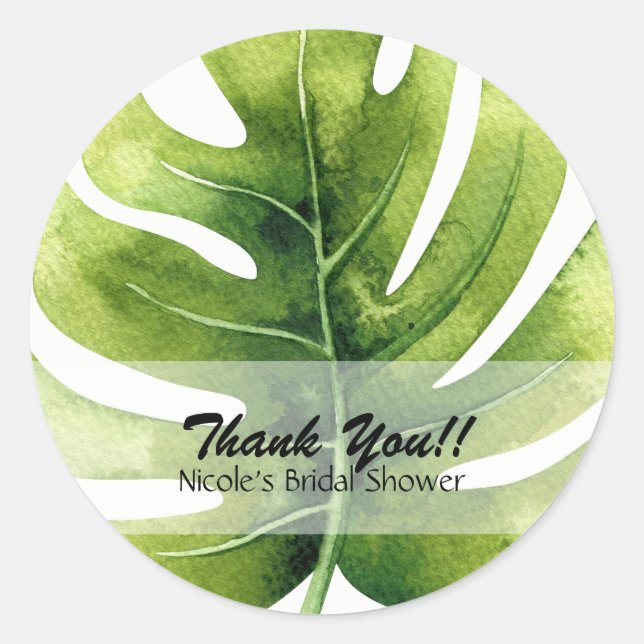 Tropical Leaf Summer Luau Party Wedding Favour Classic Round Sticker (Front)