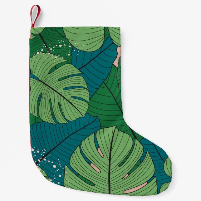 Tropical Leaf Tapestry: Vintage Verdure Small Christmas Stocking (Front)