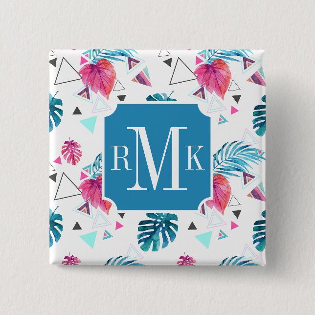 Tropical Leaf Triangle Pattern 15 Cm Square Badge (Front)
