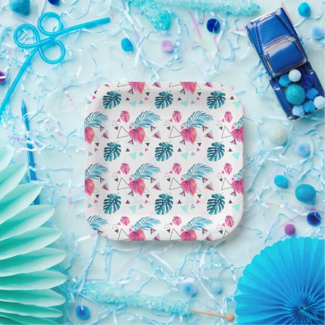 Tropical Leaf Triangle Pattern Paper Plate (Party)