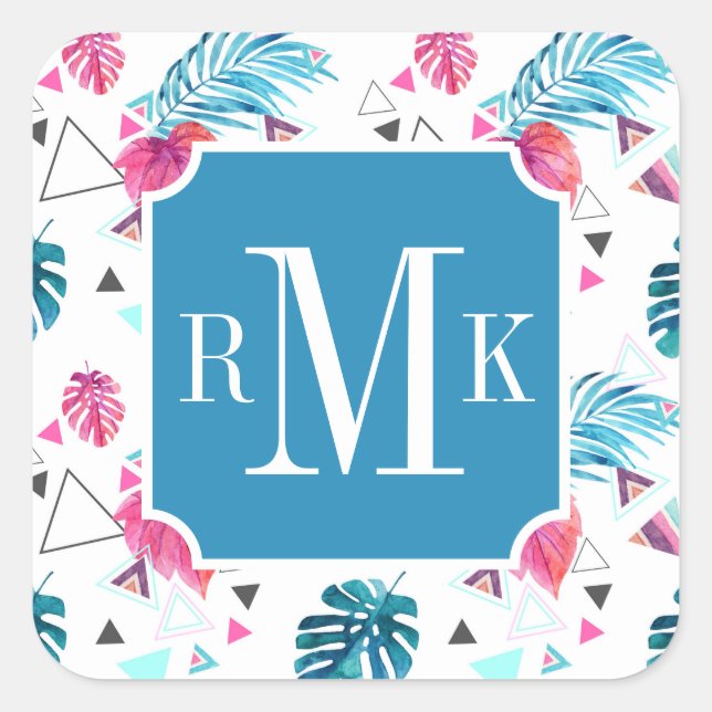 Tropical Leaf Triangle Pattern Square Sticker (Front)