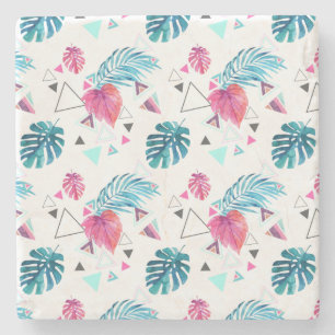 Tropical Leaf Triangle Pattern Stone Coaster