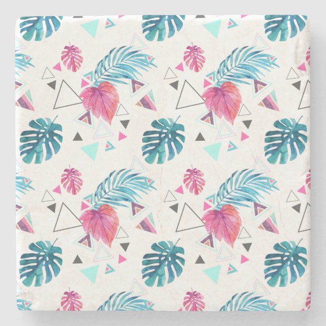 Tropical Leaf Triangle Pattern Stone Coaster (Front)