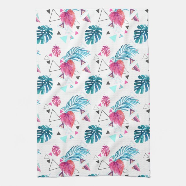 Tropical Leaf Triangle Pattern Tea Towel (Vertical)