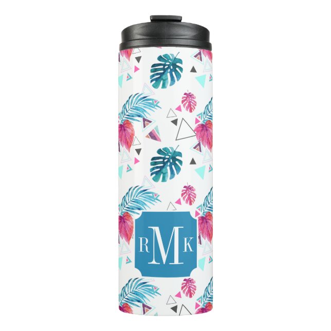 Tropical Leaf Triangle Pattern Thermal Tumbler (Front)