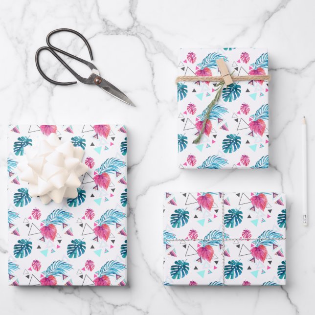 Tropical Leaf Triangle Pattern Wrapping Paper Sheet (Front)