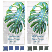 Tropical Leaf w Shadow Rustic White Wood Name Year